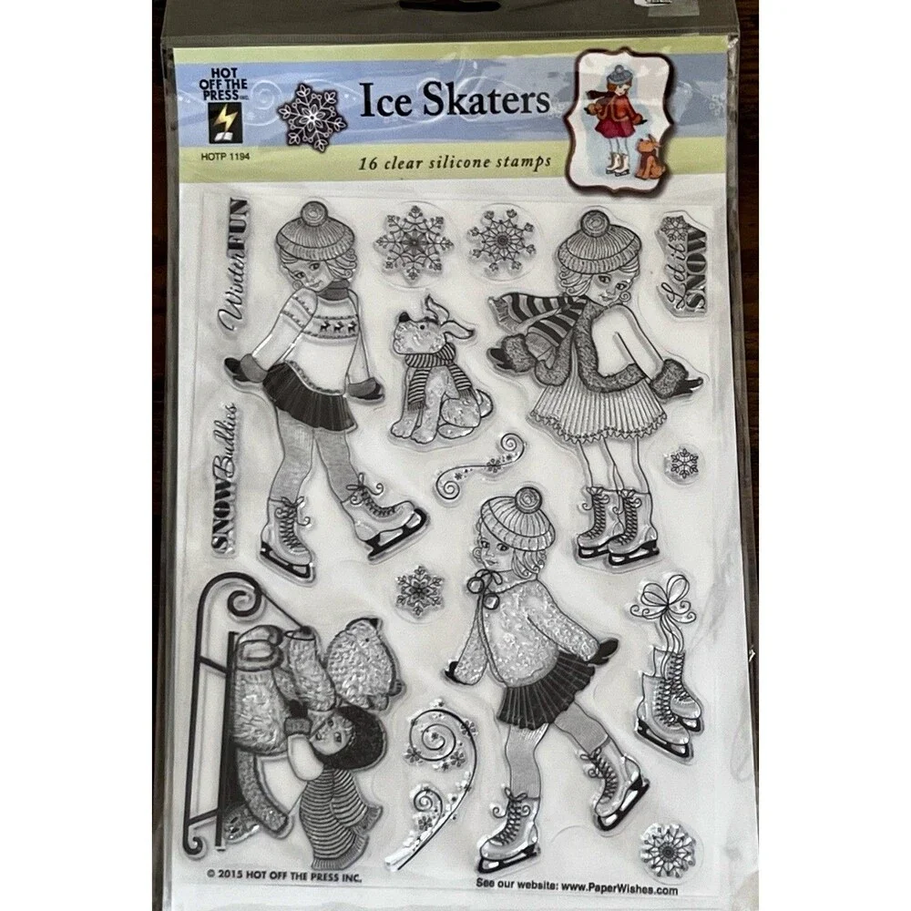 Hot Off the Press ICE SKATERS Skating Little Girl Christmas Dog Rubber Stamps